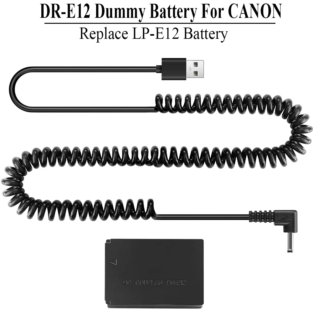 Kit de Bateria Fictícios para Câmera Canon Cabo de Alimentação Usb Canon Eos M50 Mark ii Eos m Eos m2 Eos M10 Eos M50 Eos M100 M200 Ack-e12