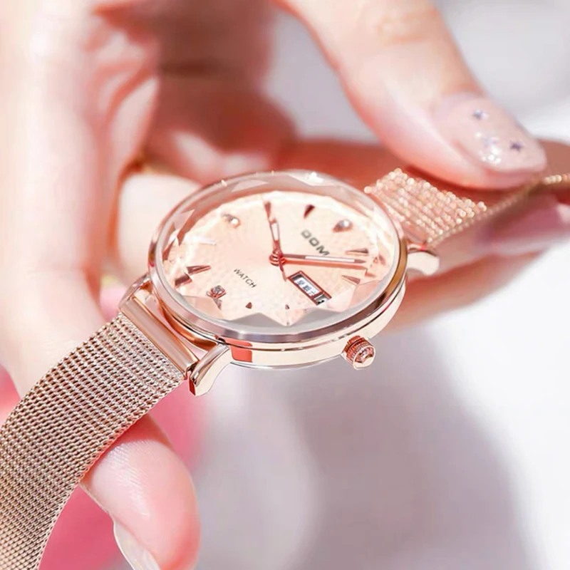 DOM Ladies luxury leisure exquisite rose gold watch women's waterproof quartz watch fine steel women's watch Ladies Gift G-1676G