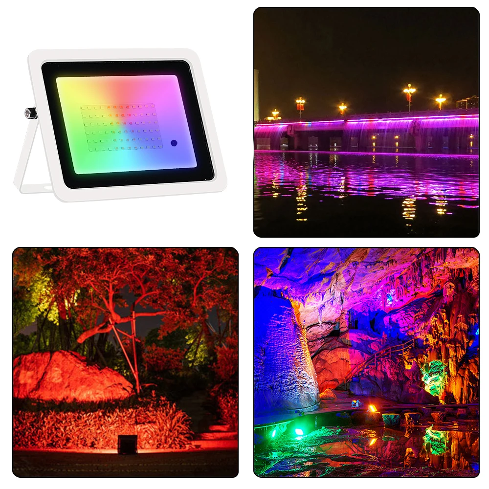 RGB Flood Light 100W 50W 30W 20W RGB Reflector IP68 Waterproof LED Spotlight 110V 220V Projector Lamp Outdoor Garden Lighting
