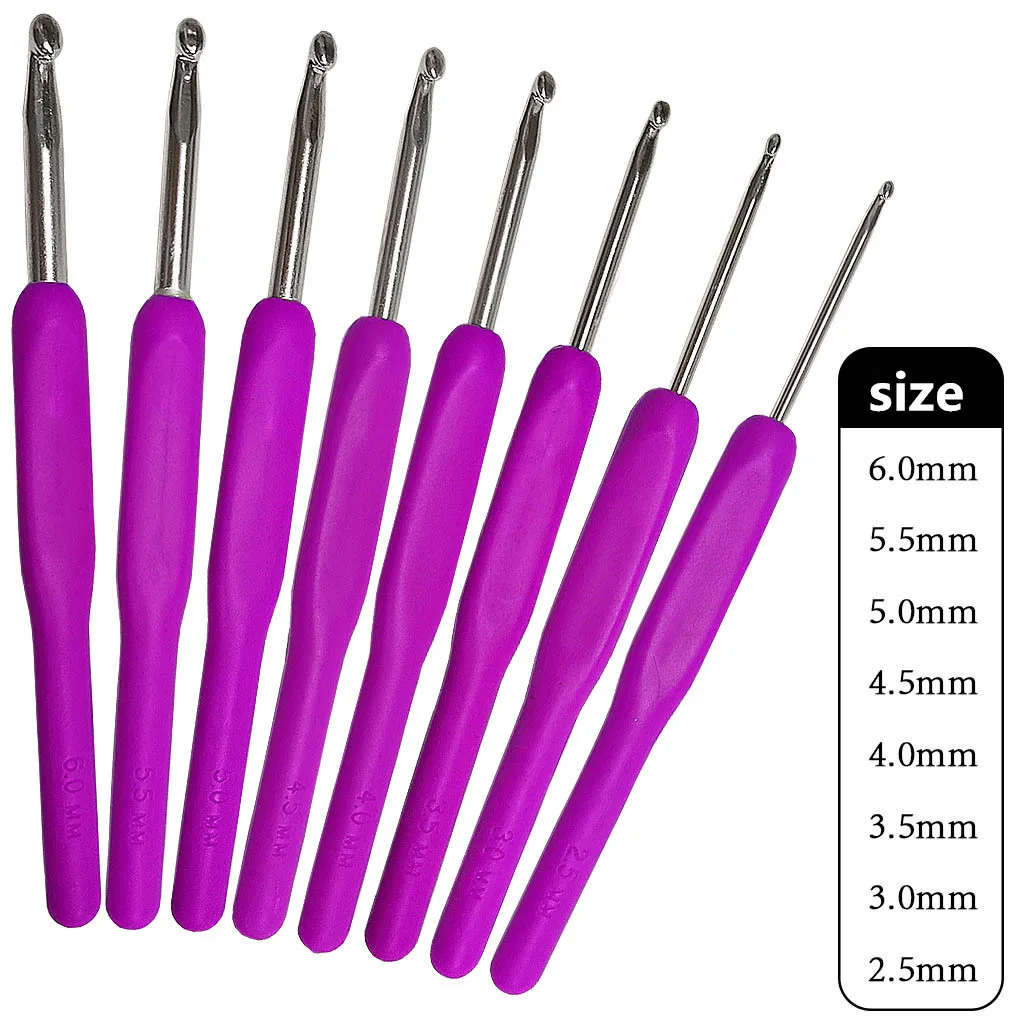 Set of 8 Soft-Grip Aluminum Crochet Hooks (2.5-6mm) for DIY Knitting Projects