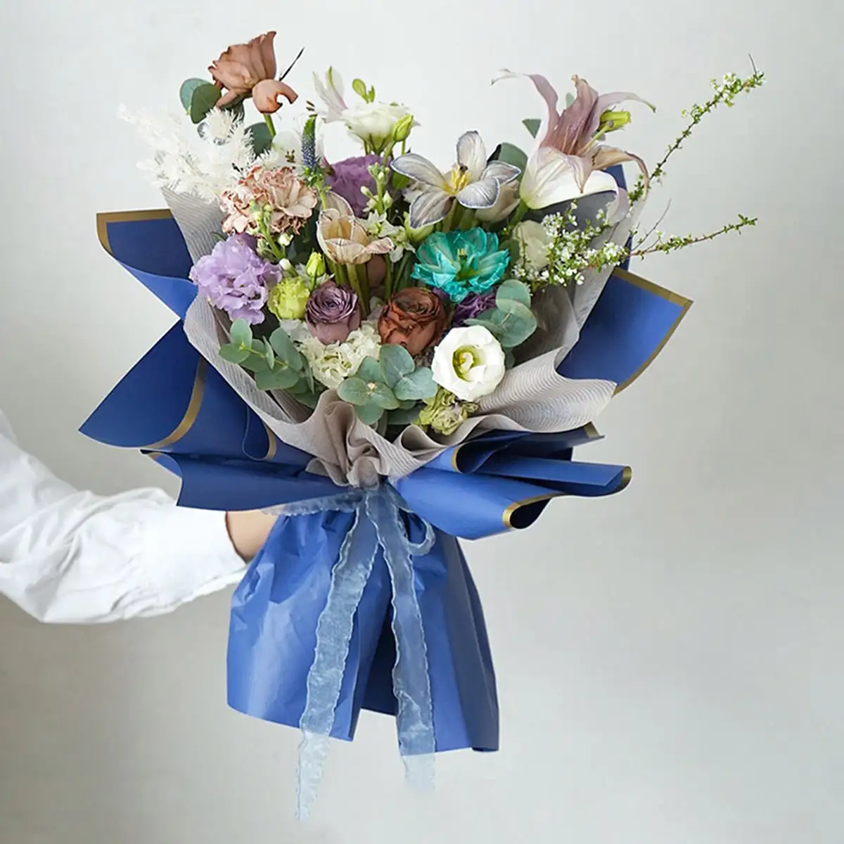 Papier Cadeau Pour Bouquets De Fleurs - Lot De 20 Feuilles 58x58 Cm Imperméable - Avec Rubans Inclus - Blanc Avec Bordure Dorée - Pour Emballage Floral Chic - 5