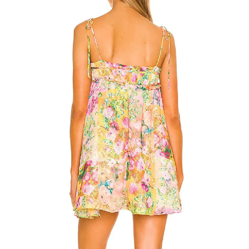 

Holiday Women Backless Floral Print Spaghetti Strap Mini Dress