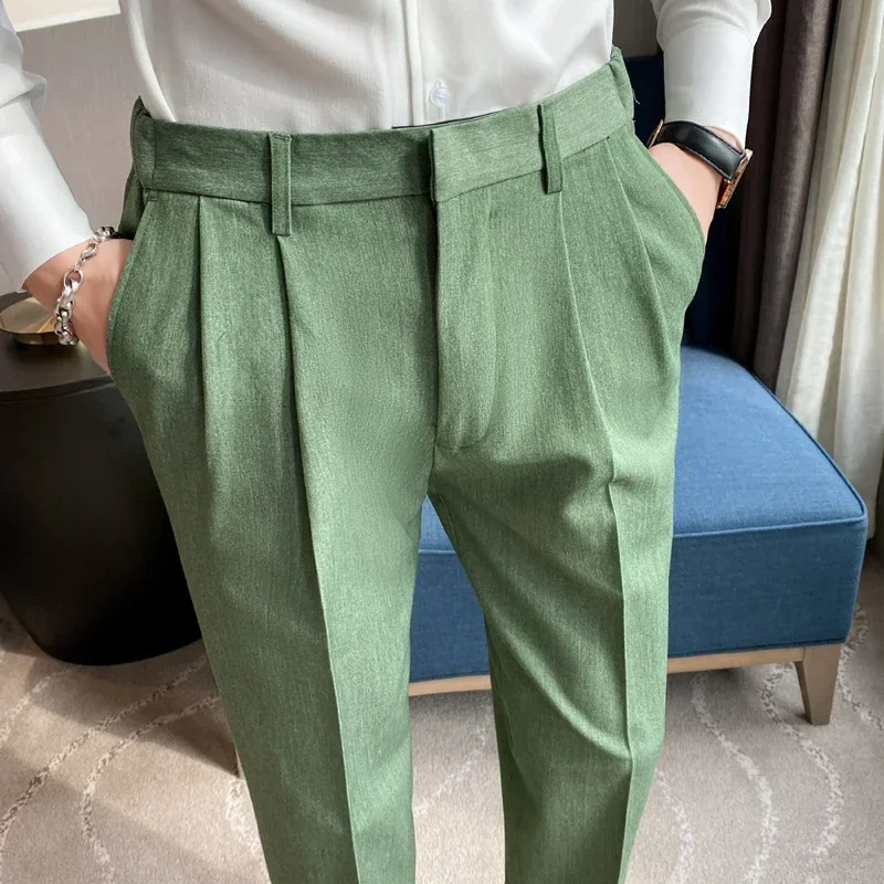 Spring Mens Dress Pants Men High Quality Black Grey Pants Slim Fit Casual Business Knee Length Trousers 36 Men Clothing