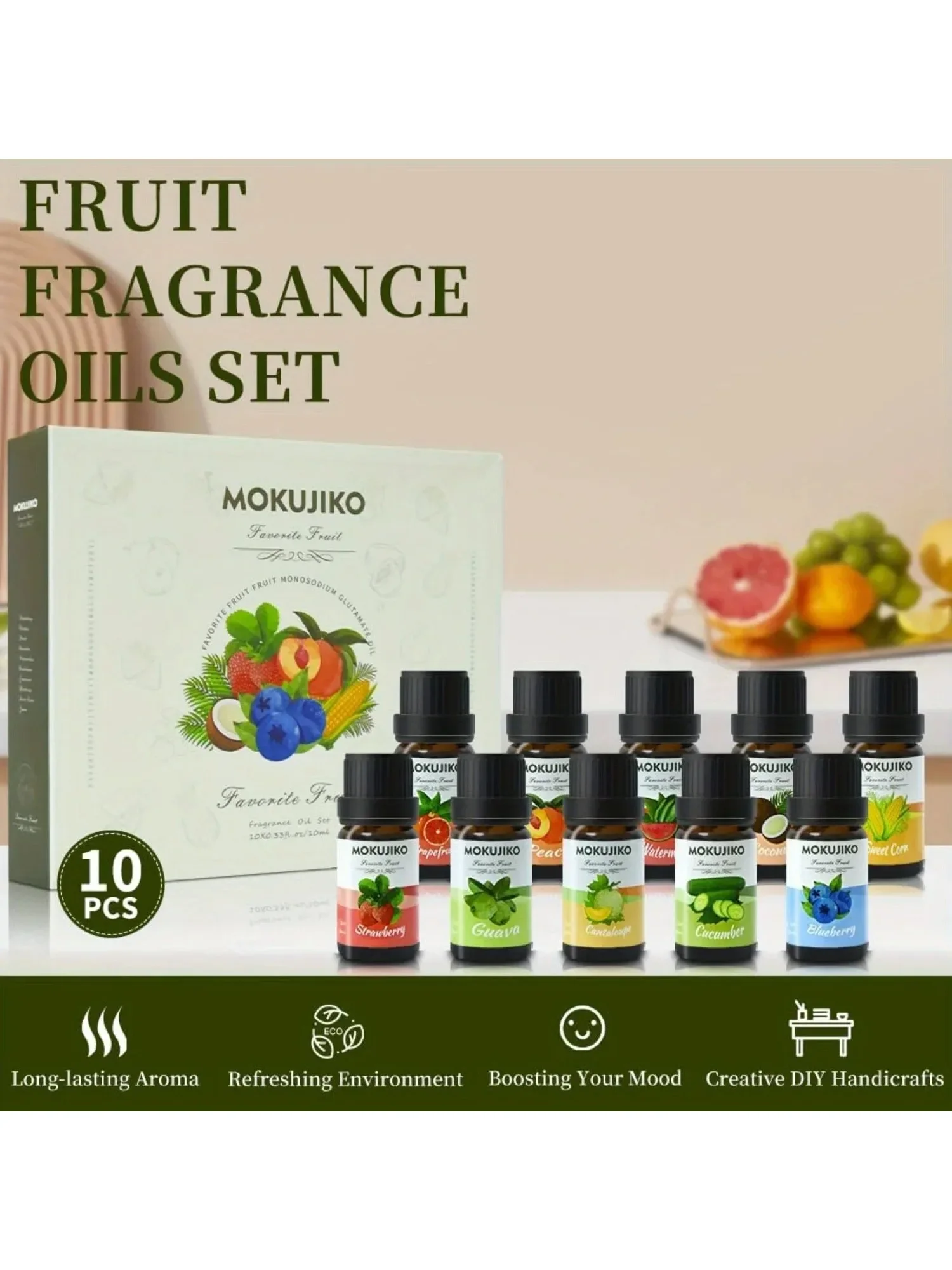 2 Pack Fruit Essential Oil Set, 10x10ml Essential Oil, Aromatherapy Diffuser Essential Oil Set, Christmas Gift, New Year Gift 3