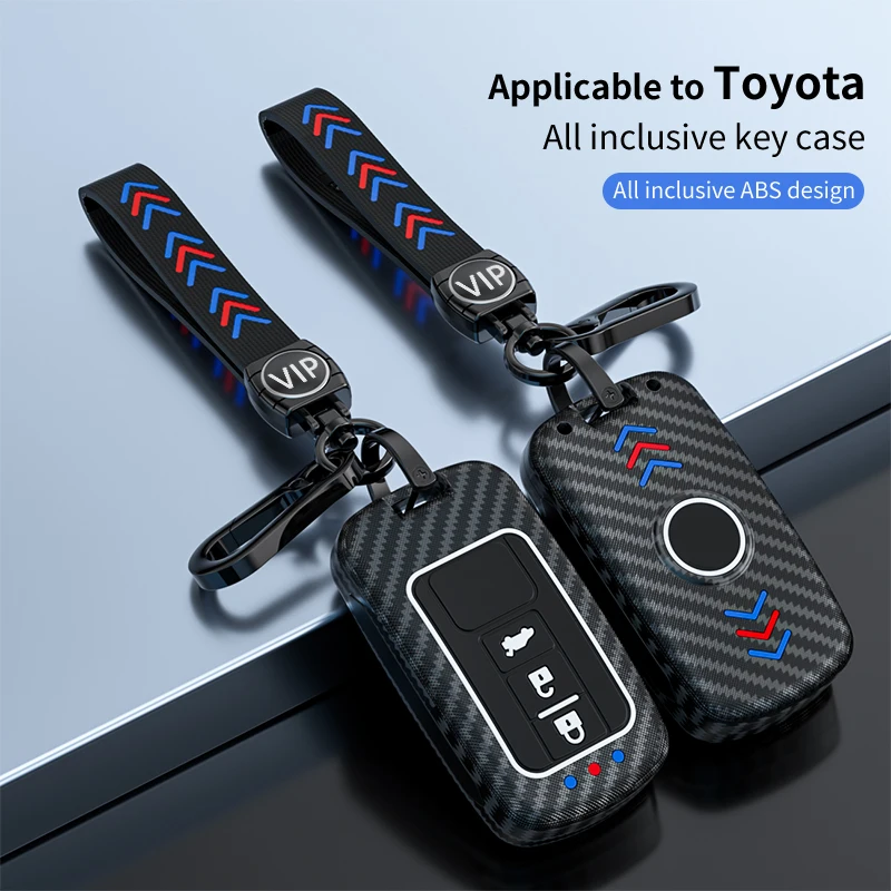 ABS Carbon Fiber Style Car Key Case Cover Fob Shell Holder Keychain For