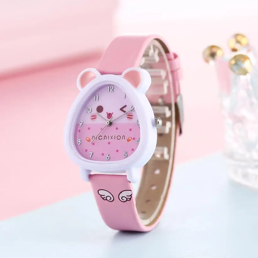 

2024 Children Cartoon Watches Kids Lovely Mouse Leather Quartz Watch Girl Students Wrist Watches For Kids Gifts Relogio Feminino