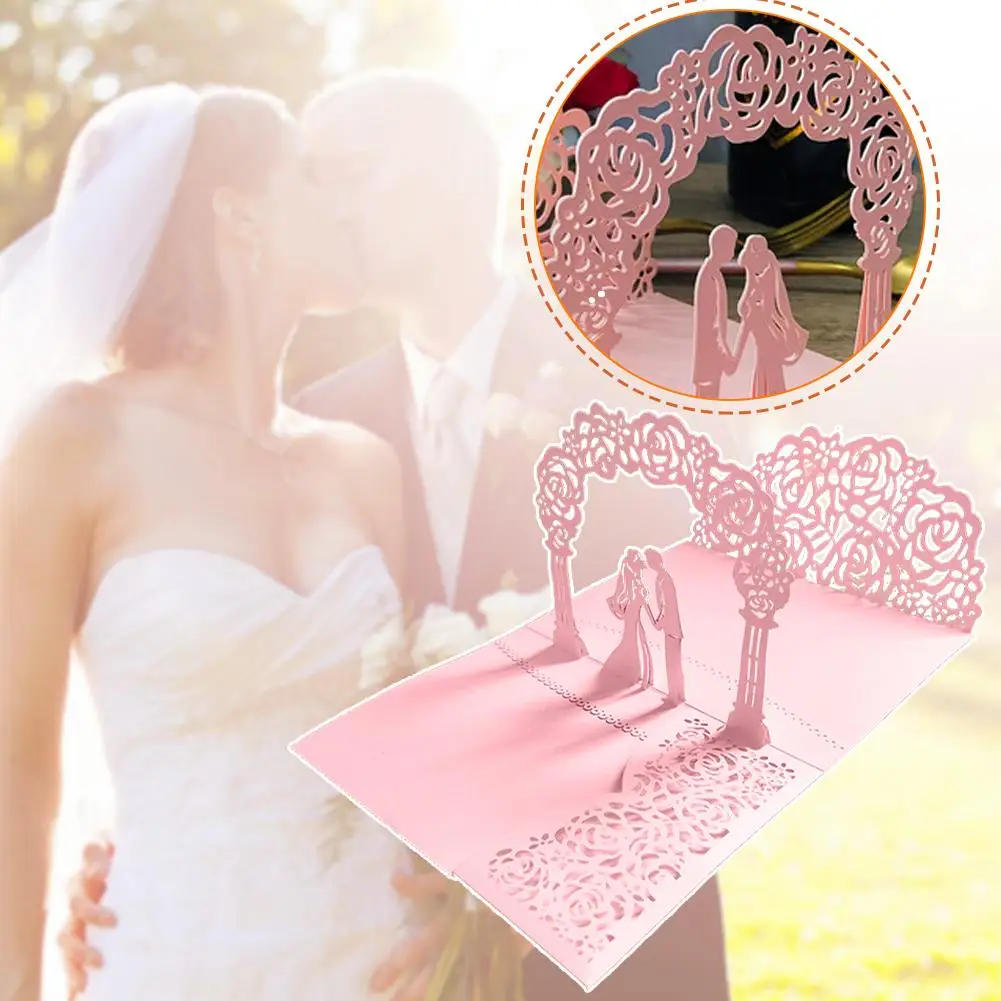 

10pcs 3D Pink Up Bride And Groom Wedding Invitation Card Pocket-fold Elegant Pocket Greeting Invites for Wedding Anniversar H4Y9
