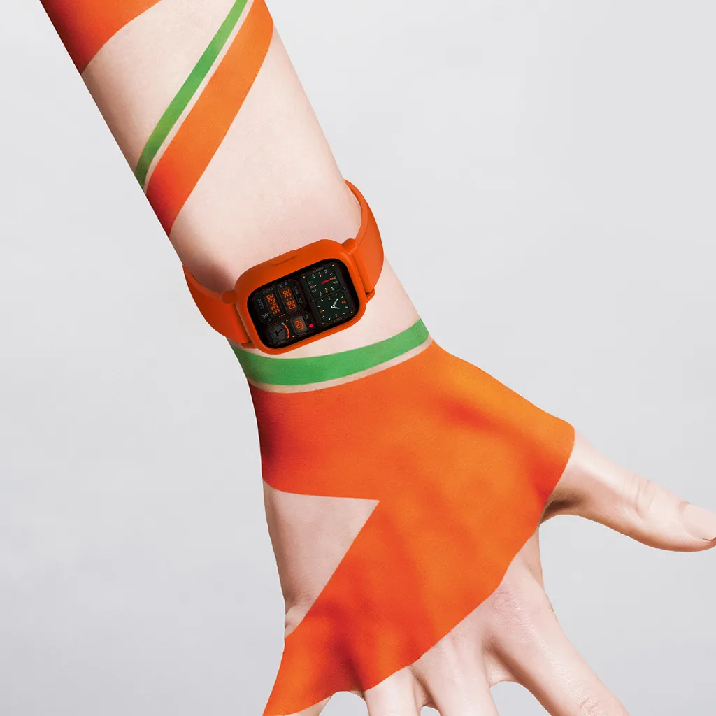 Engraved Silicone Sports Band with Protective Case - Premium Watch Strap Accessory