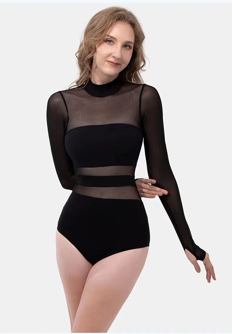 

Women's fitness one-piece ballet suit Breathable mesh mesh aerial yoga jumpsuit gymnastics yoga suit
