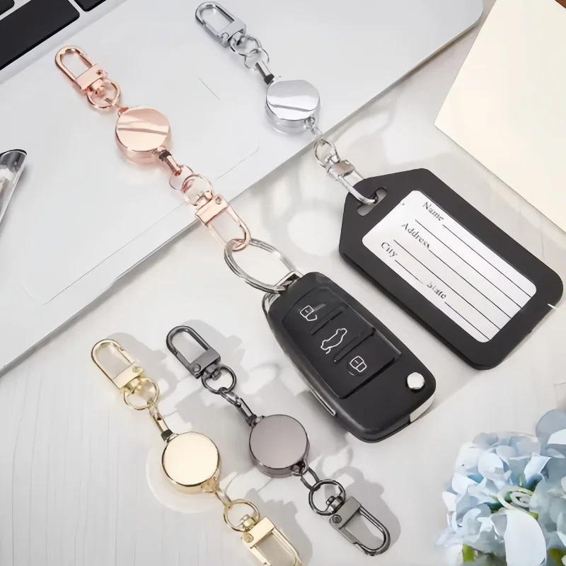 Key Holder Anti-Theft Metal Retractable Badge Easy-to-Pull Buckle Elastic Keychain Rope Key Ring