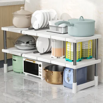 Multi Functional Stretchable Kitchen Storage Organizer Holder Rack for Space Saving Storage Shelves in Cabinet For Bathroom 1