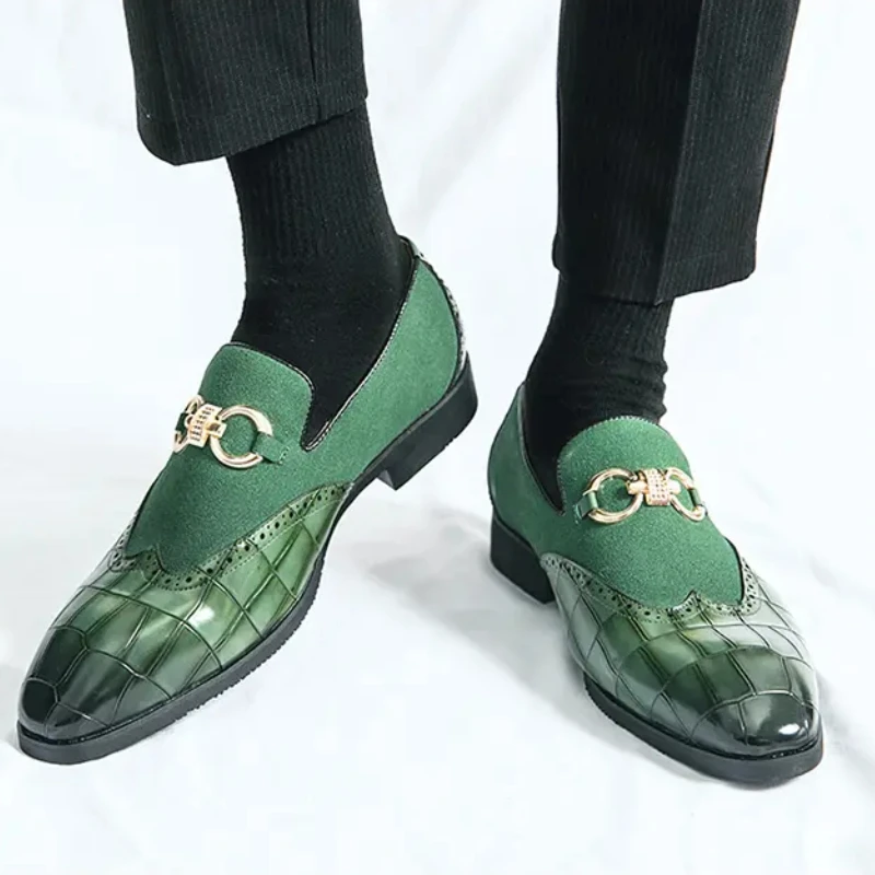Loafers Men PU Patchwork Embossed Leather Shoes with Horseshoe Buckle Decoration Business Dress Shoes Fashion Men Single Shoes