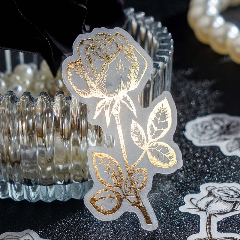 40Pcs Folie Aufkleber Material Goldene biloba papier gold Bronzing linie Blume rose Basis Dekorative handbuch Scrapbooking 134*80MM