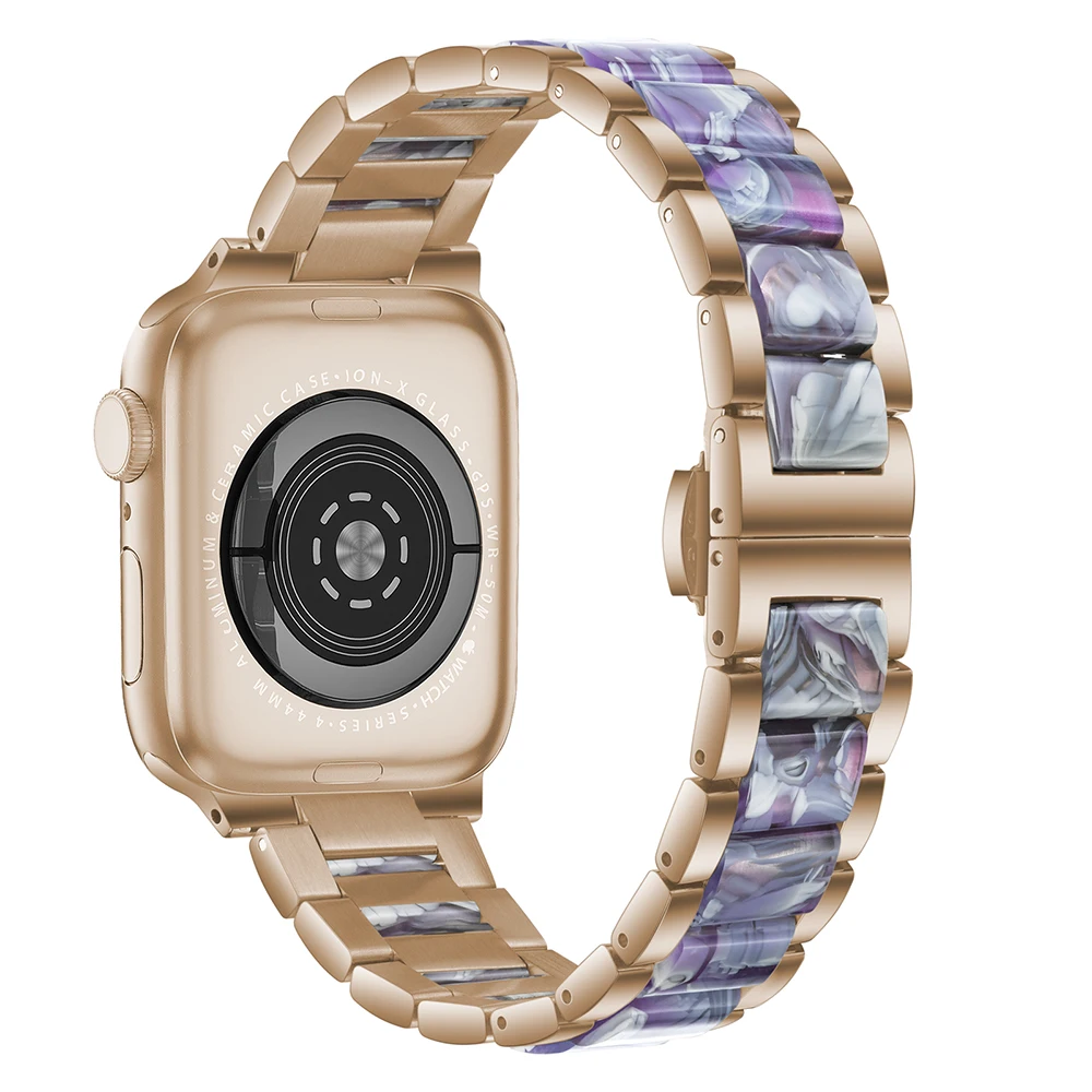 Metal Resin Strap for Apple Watch 45mm 41mm 44mm 42mm 40mm 38mm Stainless Steel Wristband for iWatch Series 8765432SE Ultra 49mm