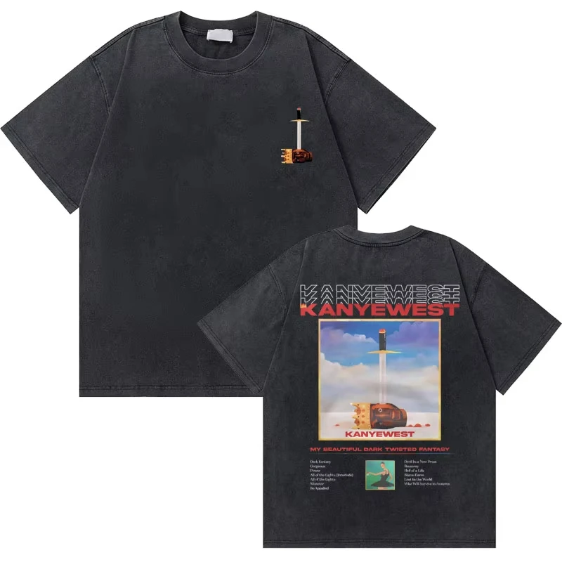 Washed Vintage Rapper Kanye West Graduation Bear Graphic T Shirt Men Pure Cotton T-shirt Men's Hip Hop Fashion Oversized Tshirt