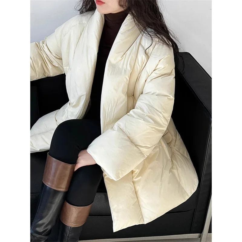 Gentle Style Temperament Versatile Lace up Design Sense Long Sleeved Cotton Jacket Women 2025 Winter New Light Mature Style Top