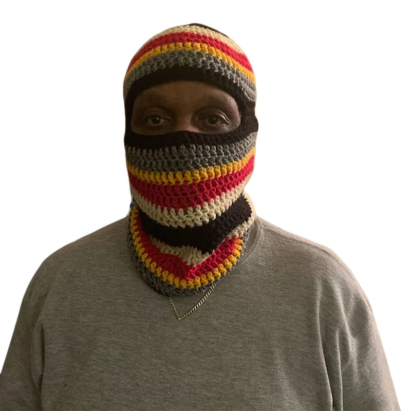 

Halloween Balaclava Knit Balaclava Rainbow Striped Balaclava Hooded Hat Scarf Knitting Outdoor Beanie Funny Party