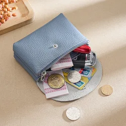 Elegant Women's Genuine Leather Compact Wallet and Coin Purse (Blue double Layer)