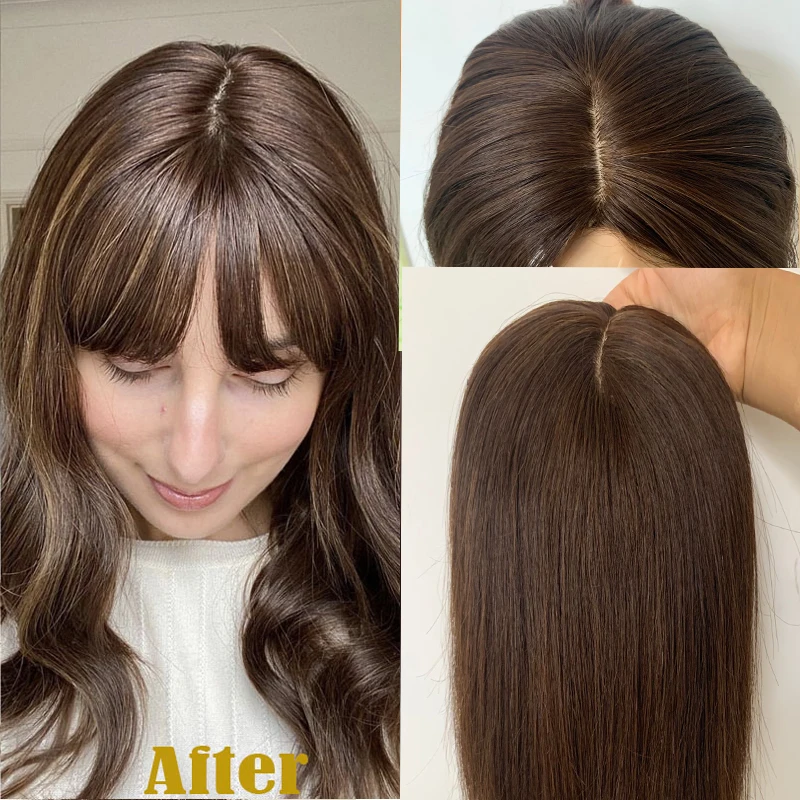 

Dark Brown Women Hair Toupee Silk Base Straight Human Hair Topper Silk Top Virgin Human Hair Pieces Brown Hair Replacement 12x14