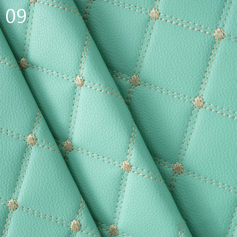 Embroidered Plaid Quilted PU Leather Fabric for DIY Upholstery Projects