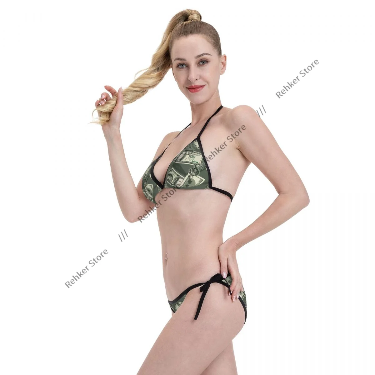 Sexy Women Bikini Swimsuit Money Vintage 100 US Dollar Notes Swimwear Bathing Suit