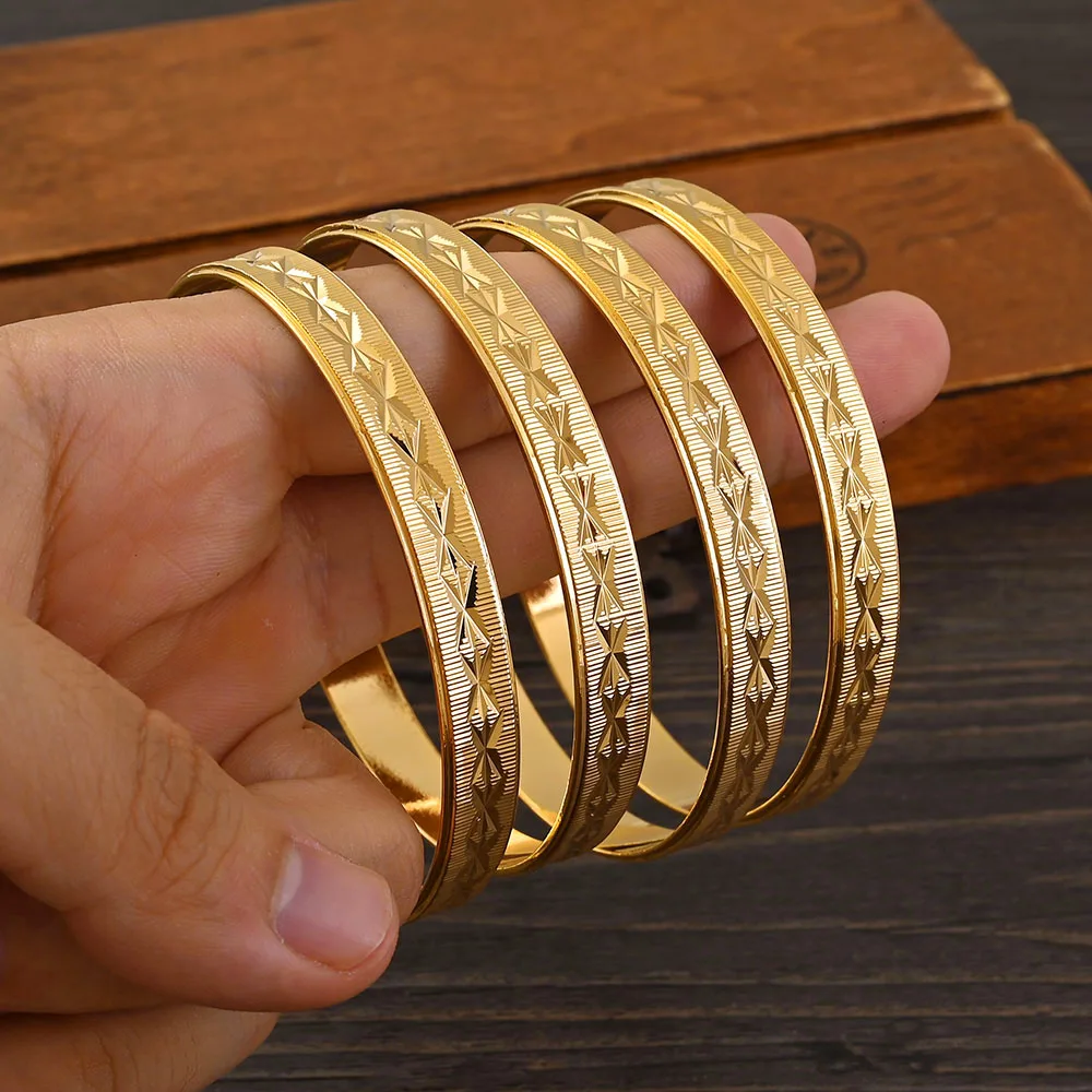 18K 65MM Inner Gold Plated Cut Flower Bangle Ethiopian Africa Fashion Gold Color For Women African Bride Wedding Jewelry Gifts 5
