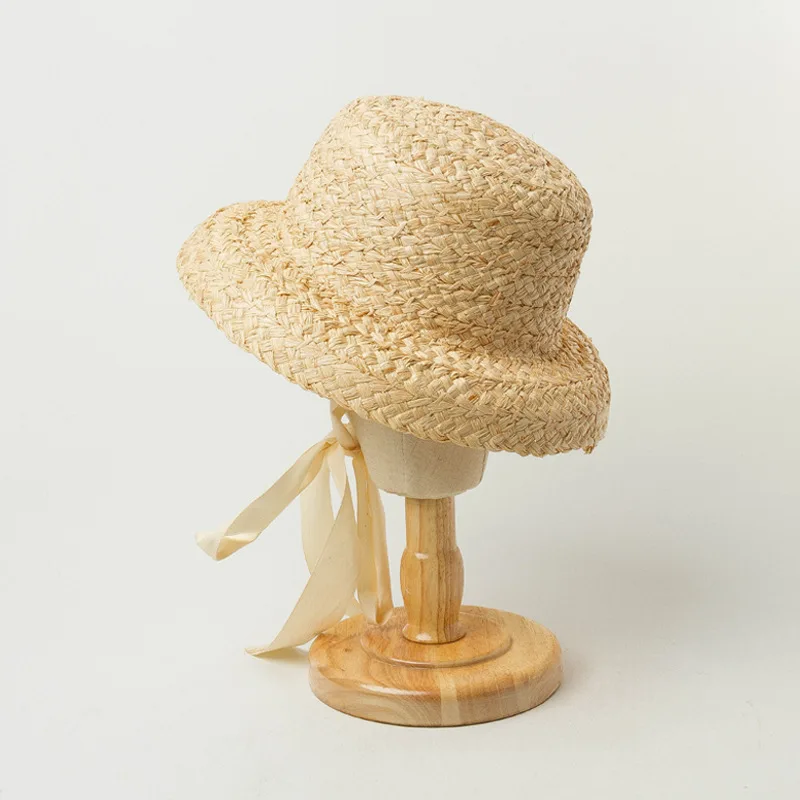 Children Hand-knitted Raffia Retro Flat Top Sun Hats Girls and Boys Summer Travel Sunscreen Vacation Straw Hat with Lacing straw hat outdoor sun hat baby sun hat