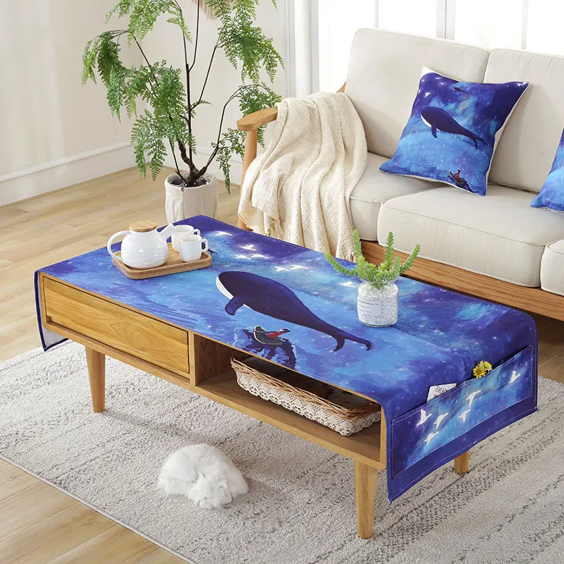 

Room Decor Aesthetic Rectangular Whale Tablecloth Modern Printed Table Cloths for Events Thick Cotton Linen Dining Table Cover