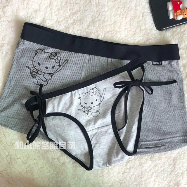 Loose Hello Kitty Panties Male Cartoon Pattern Shorts Pure Cotton Soft  Boxer Kawaii Boyfriend Underwear Briefs Clothes Gifts 