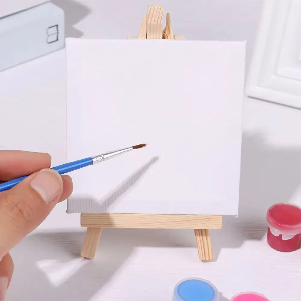 3Pcs Mini Blank Canvas Easel Set 10x10cm Small Tiny Painting Easel Multifunctional Wooden Frame Drawing Decoration Board