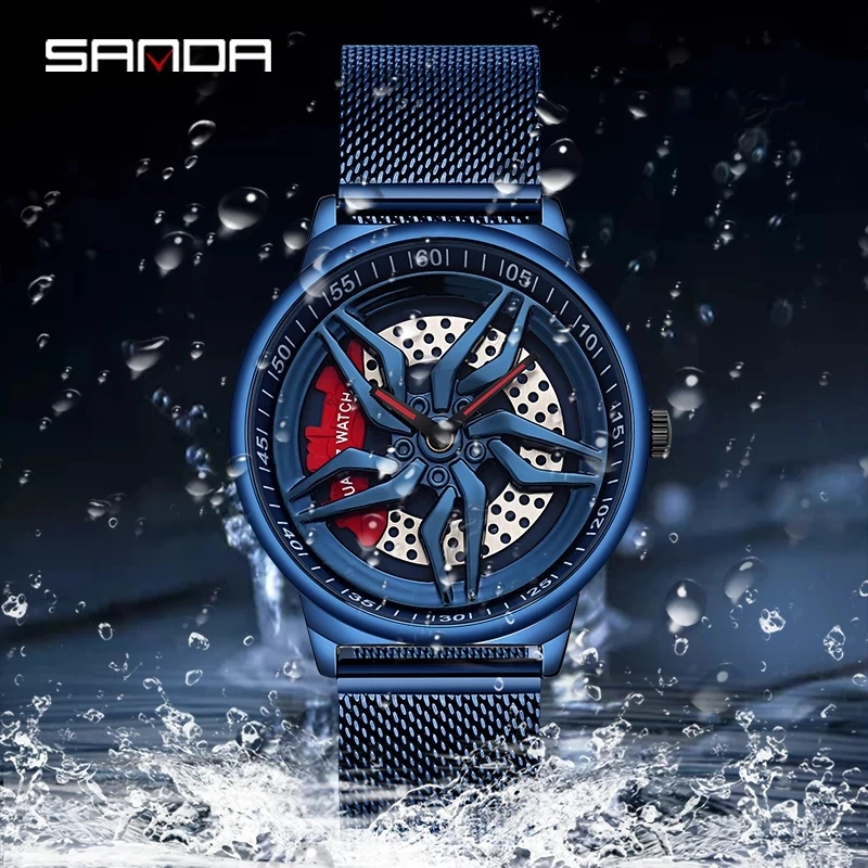 SANDA Luxury Top-Brand Men Watches Military Quartz watch Wheel Series Dial Fashion Waterproof Watch Relogio Masculino