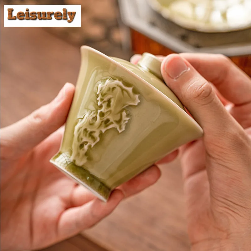 100ml Yaozhou Kiln Celadon Gaiwanretro Tea Dust Green Tea Tureen Household Making Cover Bowl Items Accessories Craft