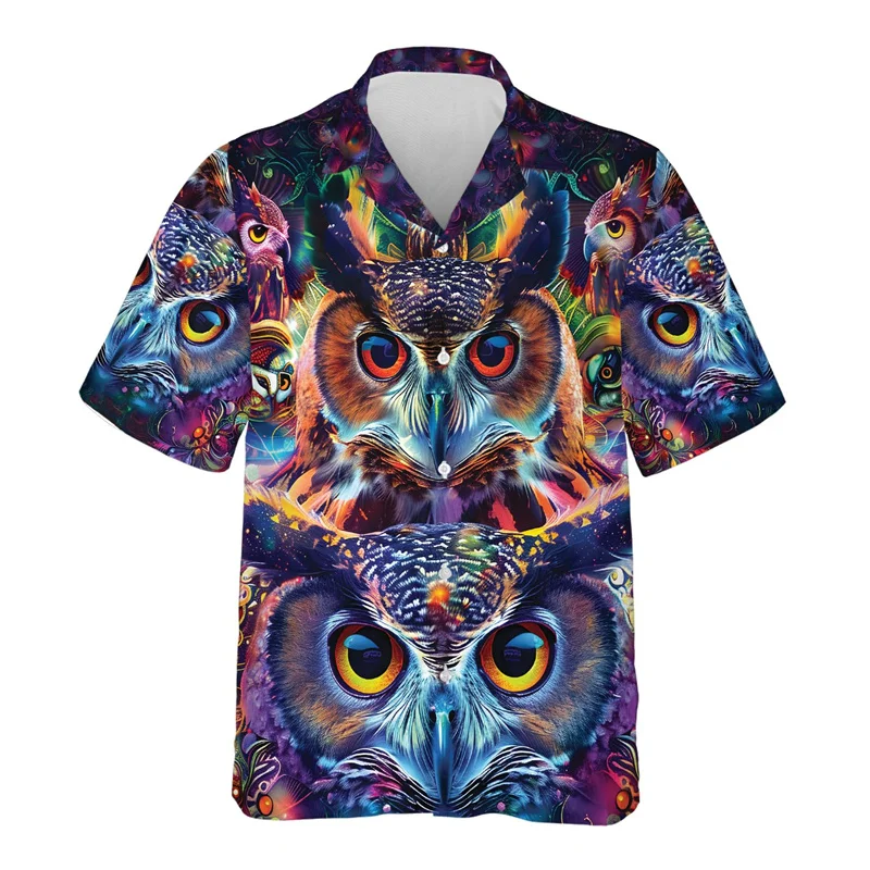 thumbnail image 1 of Camisa hawaiana con estampado 3D de búho misterioso para hombre, blusa con estampado de animales salvajes, camisetas Aloha unisex de verano, camisetas con solapa y mangas cortas, 1 of 4