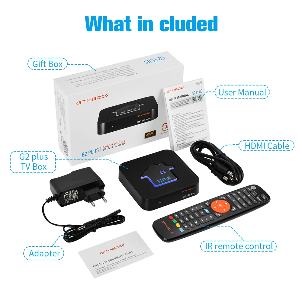 GTMEDIA Ʈ TV ڽ G2 ÷ ȵ̵ 11.0,  ھ, 4K HD, 3D  ̵ ÷̾, Ȩ þ TV  ڽ,  M3U, 2GB, 16GB
