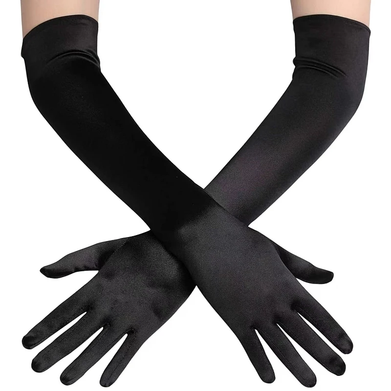 Adult Opera Elbow Stretch Satin Finger Long Gloves Women 1920s Flapper Costume Gloves Accessories