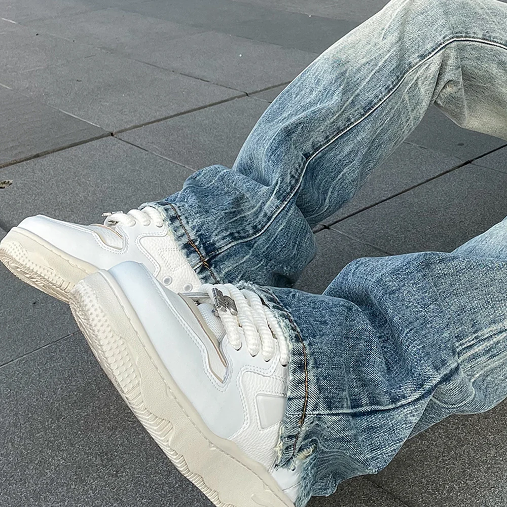 Jeans for Men Y2k High Street Original Vintage Flared Trousers Summer Fit Streetwear Casual Autumn Blue Fashion Slim Denim Pants