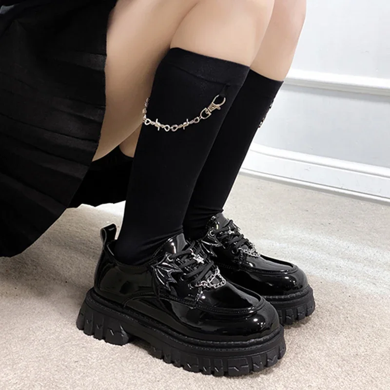 Metal Chain Platform Lolita Gothic Women's Pumps Spring College Style Patent Leather Japan School Uniform Shoes women pumps shoes