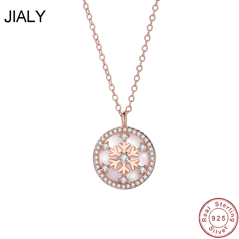 

European S925 Sterling Silver Necklace Chain AAA CZ Snowflake For Women Birthday Party Gift Jewelry