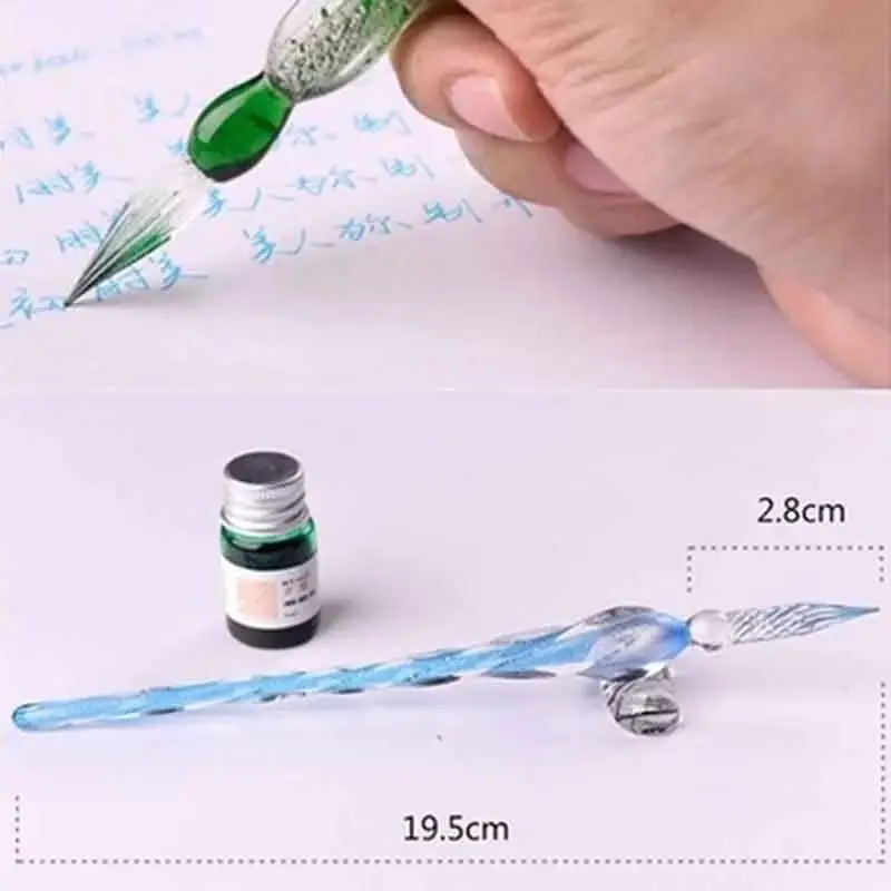 Colored Crystal Glass Dipping Pen Gift Box Gold Powder Colored Ink Signature Pen Friends Classmates Creative StationeryPens Gift