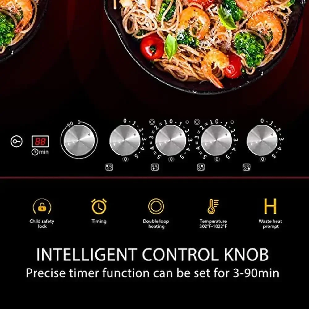 29 Inch 4-Burner Electric Cooktop with 5 Heat Levels and 90-min Timer Smoothtop Ceramic Glass Kitchen Appliance Digital Control 3