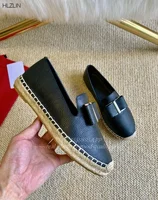 Summer Shoes Woman Genuine Leather Espadrille Shoes Round Toe Slip -On Leisure Flats Butterfly Knot Designer Woman Espadrille 2