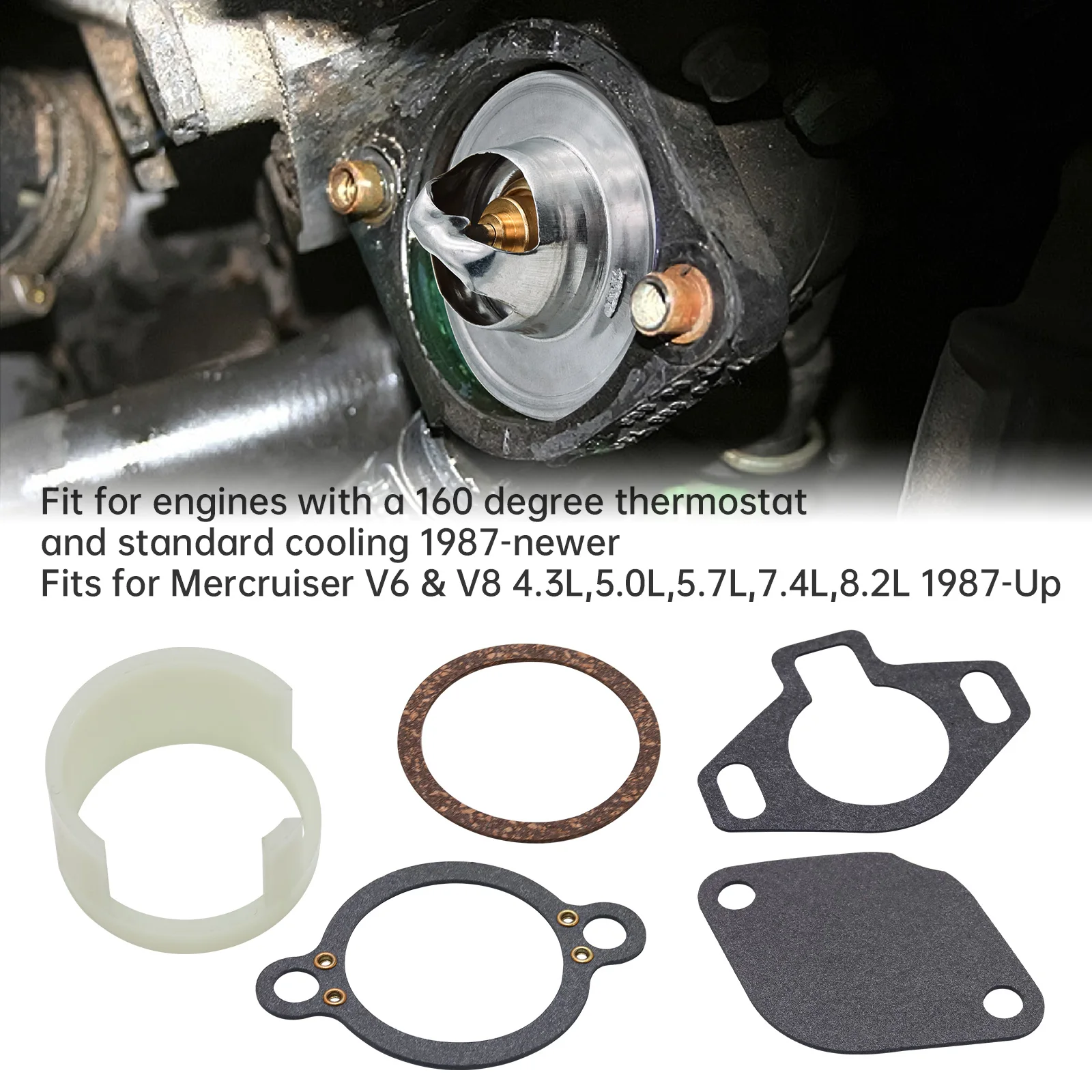 807252Q5 Thermostat Kit 160° with Plastic Sleeve for MerCruiser V6 V8 4.3L 5L 5.