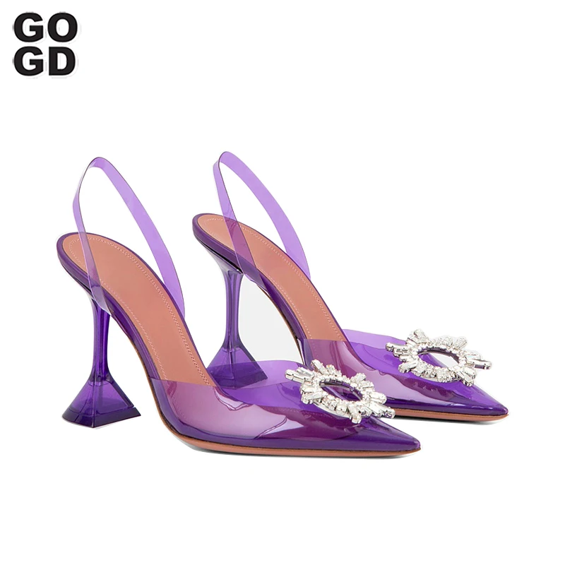 

GOGD Star Style Jelly Colors Soft PVC Quality Women Sandals 2022 Fashion Crystal Pumps Summer High Heels Wedding Bride Shoes