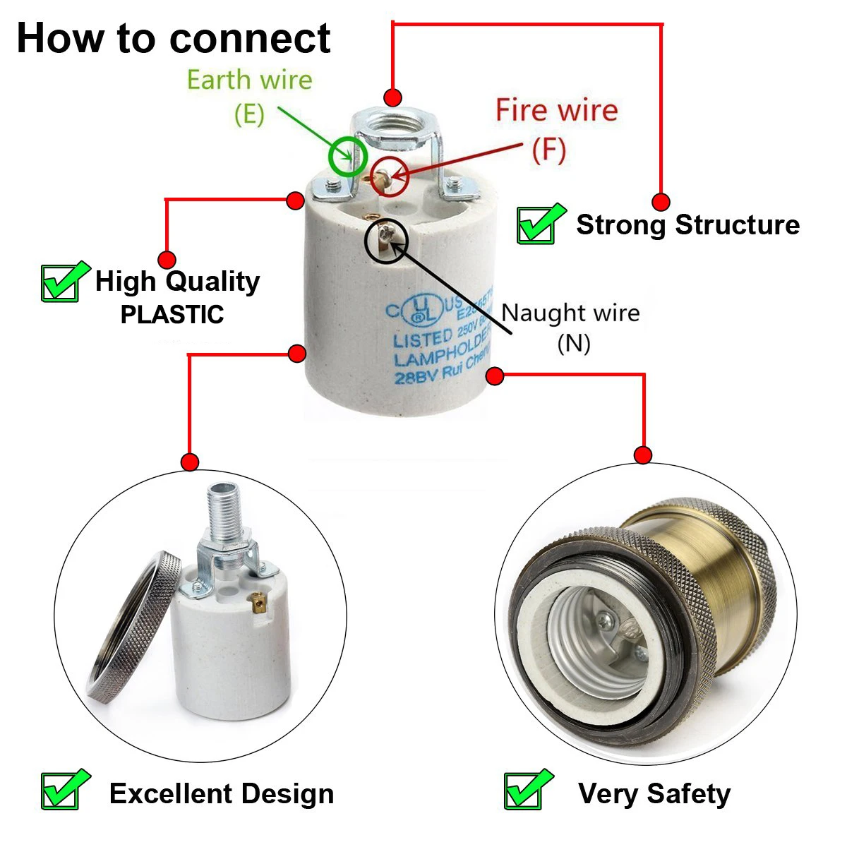 GANRILAND 빈티지 산업 램프 홀더 DIY 펜던트 전구 소켓 E27 나사베이스 알루미늄 110V 220V 천장 조명 피팅 고정 장치