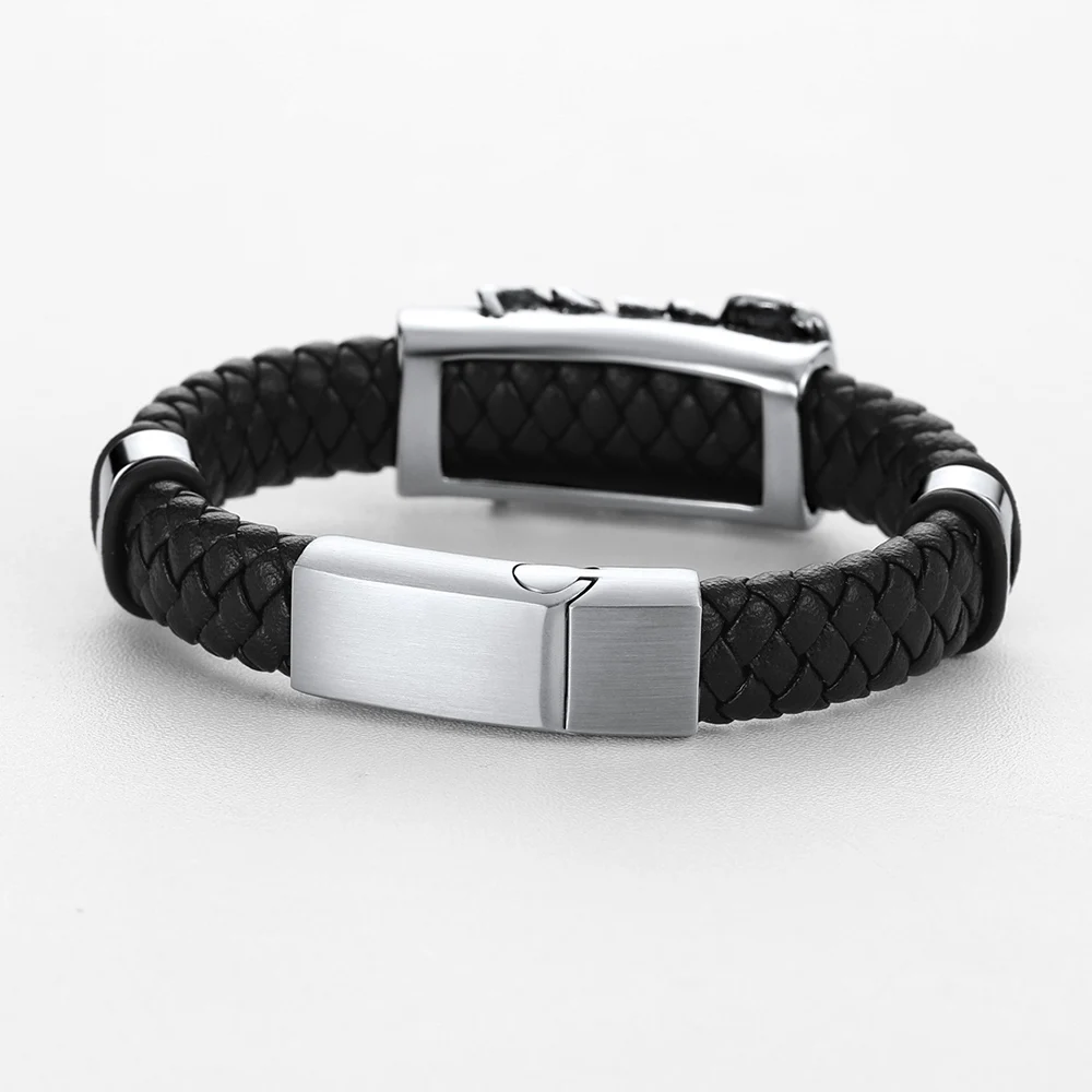 U7 Stainless Steel Animal Leather Bangle Bracelet for Man Cobra Elapid Scorpion Animal Charm Punk Laser Engrave Name ID Bracelet
