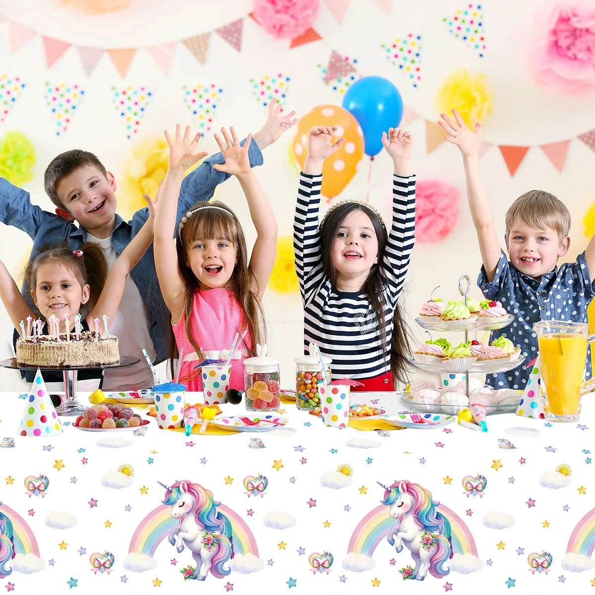 Einhorn Einweg-Kunststoff-Tischdecke Einhorn Geburtstag Party Dekor Kinder Mädchen Hochzeit Geburtstag Party Supplies Gefälligkeiten Babyparty – Detail 3