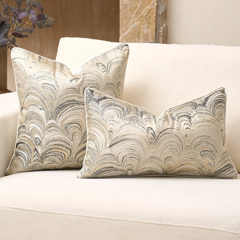 Light pillow cover with dark curved pattern, square and lumbar versions