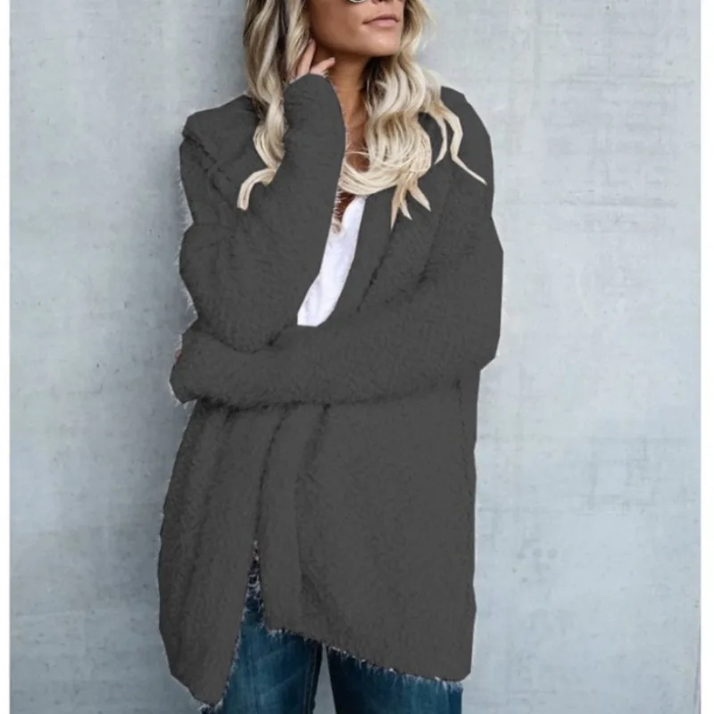 2023 Autumn and Winter Women's Hooded Patchwork Flocking Solid Color Loose Fashion Casual Elegant Commuter Long Sleeve Tops