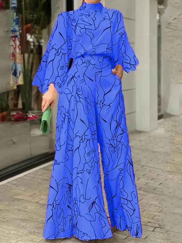 KAMA 2024 Casual Stripe Print Belt Halter Jumpsuit Long Sleeve Spring and Autumn Waist Tie Jumpsuit Women's Clothing