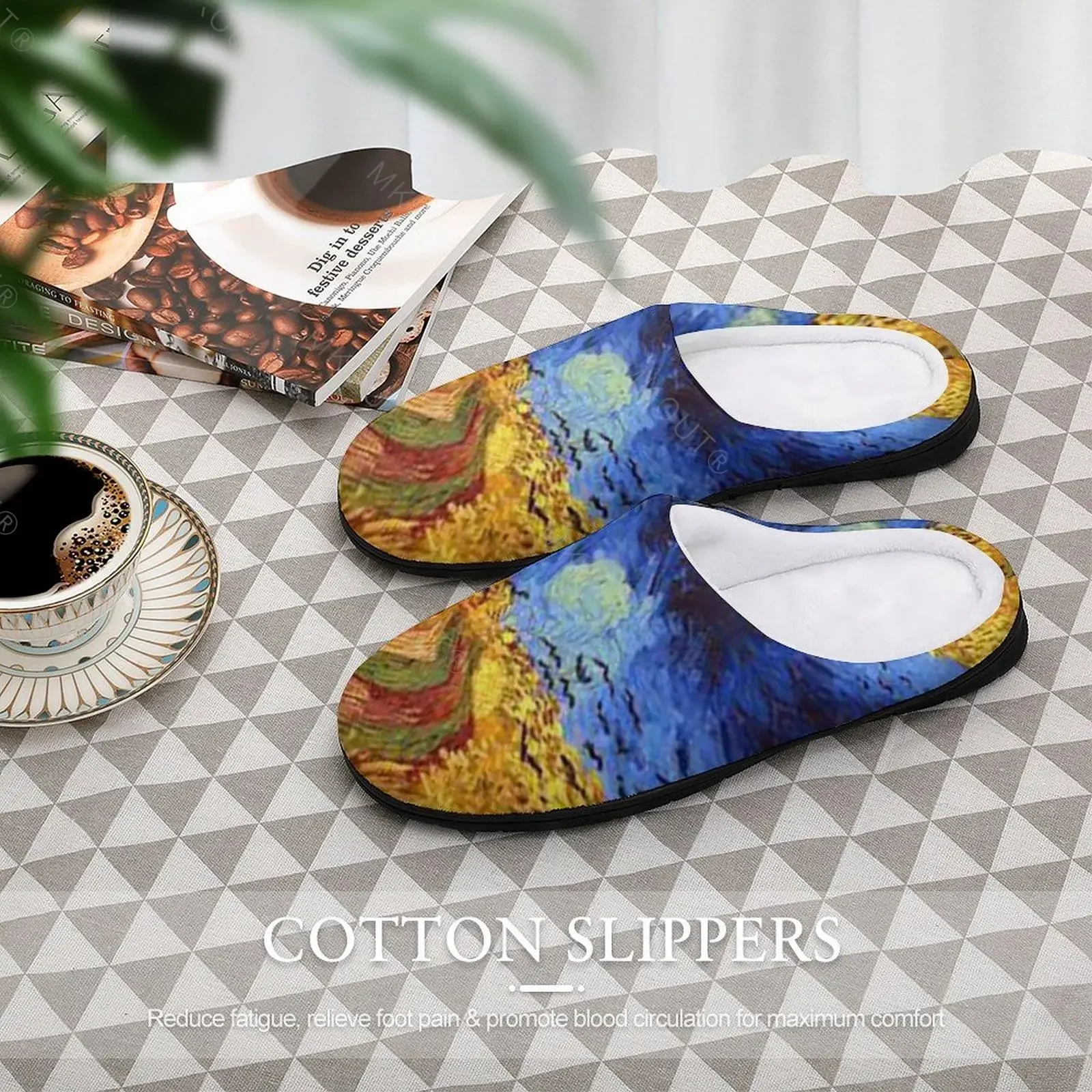 Winter Warm Slippers Van Gogh 7 Men Women Cotton Slides Non-Slip Couple Household  Soft-soled Loafer FootwearFemale Shoes